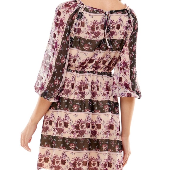 CRYSTAL DOLLS Womens Beige Lined Tie Closure 3/4 Sleeve A-Line Dress XS - Picture 3 of 17